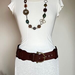 SANDWICH WIDE BROWN BRAIDED LEATHER BELT WITH BRASS BUCKLE VINTAGE